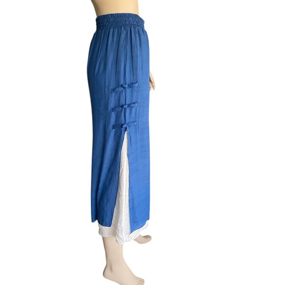 Wide Leg Linen Cotton Blue & Whited Cropped Pants Sz 6 - Picture 3 of 13